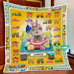 Personalized Cute Easter Bunny In The Truck Quilt Blanket Geembi™