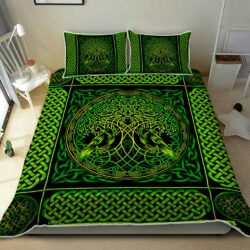 Yggdrasil Symbol With Raven Green Quilt Bedding Set Geembi™