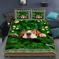 Beagle Shamrock St Patrick's Day Quilt Bedding Set Geembi™