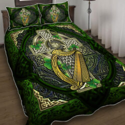 Irish Celtic Cross With Shamrock Quilt Bedding Set Geembi™