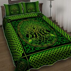 Yggdrasil Symbol With Raven Green Quilt Bedding Set Geembi™