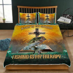 Jesus Is My Savior Fishing Is My Therapy Quilt Bedding Set Geembi™