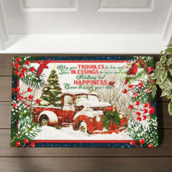 Happiness Come Through Your Door, Red Truck Christmas Home Doormat THB1339DM