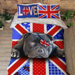 Staffordshire Bull Terrier Dog Quilt Bedding Set UK Flower Pattern NTB237QSv5