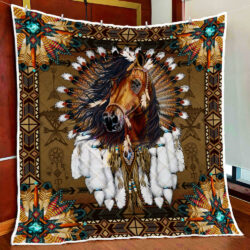 Horse. Native American Quilt Blanket THB3469Q - Queen 80"x90"