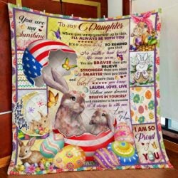 Mom To Daughter, Believe In Yourself & Remember To Be Awesome, Cute Bunny Quilt Blanket Geembi™