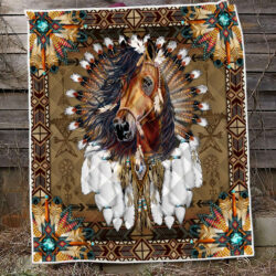 Horse. Native American Quilt Blanket THB3469Q - Queen 80"x90"
