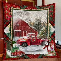 Red Truck Barn Christmas Quilt Blanket PSL853Qv2