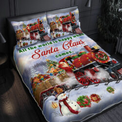 Christmas Quilt bedding Set, All the world is happy when Santa Claus comes, Santa Train QNN648QS