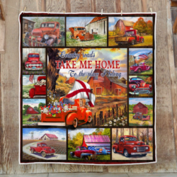 Personalized Red Truck With U.S. States. Country Roads Take Me Home Quilt Blanket THH3302QCT