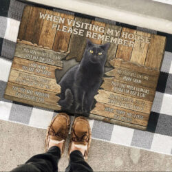 Black Cat Sitting At Front Door Doormat THB3597DM