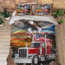 Personalized American Truck Driver. Patriotic American Eagle Quilt Bedding Set THN3581QSCTv1