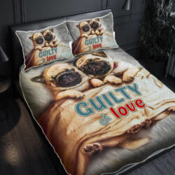 Pug Quilt Bedding Set Couple Valentine Guilty NTB3420QS