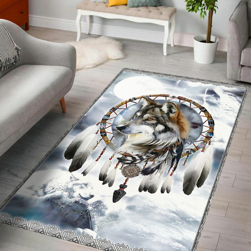 Wolf Rug, Native American Wolf Howling Dreamcatcher QNK779Rv1