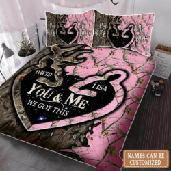 Personalized For Husband And Wife. Deer Couple In Love Camo Quilt Bedding Set THH3656QSCT