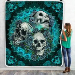 Skull Turquoise Rose Sofa Throw Blanket BNL542B