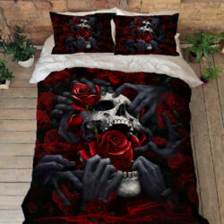 Sugar Skull Bedding Skull Rose Tattoo Quilt Bedding Set QTR78QS