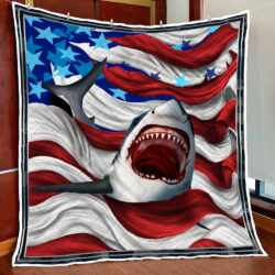 Amazing Shark And American Flag Ocean Quilt Blanket BNT452Q
