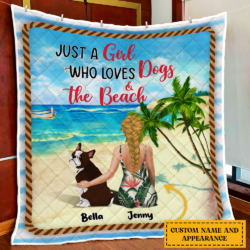 Custom Image Personalized Quilt Blanket Just A Girl Who Loves Dogs And The Beach BNN70QCT