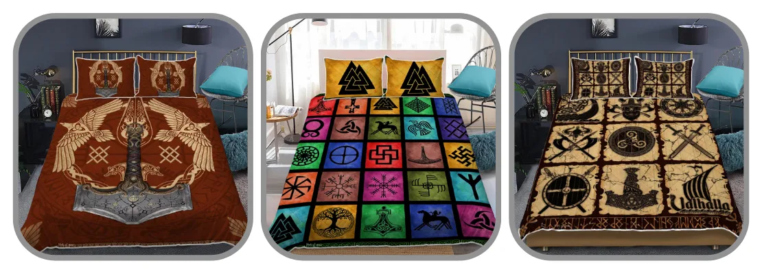bedding set featuring vikings symbols