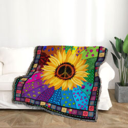 Hippie Peace Sign Sunflower Woven Blanket Tapestry TPT219WB