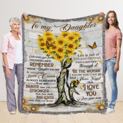 To My Daughter. Mom To Daughter, Sunflower Woven Blanket Tapestry TPT284WB
