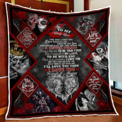 To My Love. Till Death Do Us Part. Skull Couple Quilt Blanket THB1285Qn