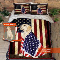 Personalized Custom Dog Quilt Bedding Set Dog Image American Patriot BNN268QSCT