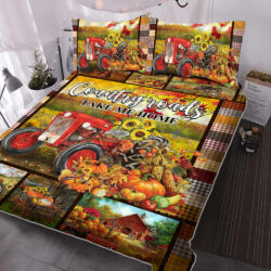 Fall Tractor Quilt Blanket Country Roads Take Me Home BNN437QS