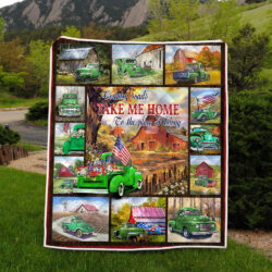 Country Roads Take Me Home. Farm Life. Green Pickup Truck Quilt Blanket THH3302Qv3