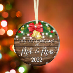 Our First Christmas Married Ornament 2022 As Mr and Mrs Newlywe, Red Truck Christmas Tree Ornament 4 Styles TPT369Os4