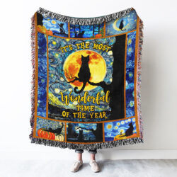 Halloween Cat Van Gogh Woven Blanket Tapestry It's The Most Wonderful Time of The Year BNN480WB