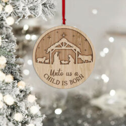 Nativity of Jesus, Unto Us A Child Is Born 3D Layered Wooden Carved Ornament TPT409O