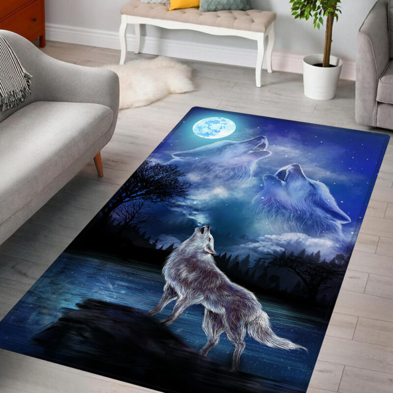 Full Moon Night Wolf Couple Rug TPT587R