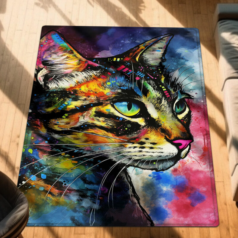 Watercolor Splash Cat Art Print Cat Rug TPT867R