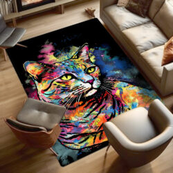 Watercolor Splash Cat Art Print Cat Rug TPT866R