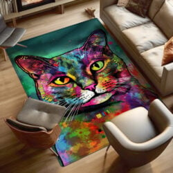 Watercolor Splash Cat Art Print Cat Rug TPT865R