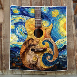 Acoustic Guitar In Starry Night, Guitar Quilt Blanket TPT967Q