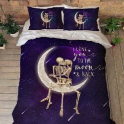Skull Couple on the Moon, Love You To The Moon And Back Valentine Quilt Bedding Set TPT1538QS