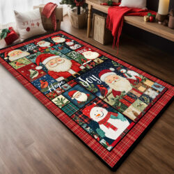 Santa Claus with Snowman and Cardinal Bird Christmas Rug VTM642R