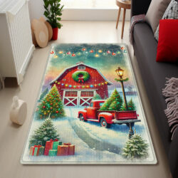 Red Truck Christmas Barn Countryside Holidays Rug TQN4279R