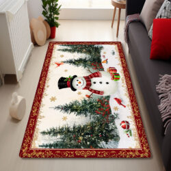 Snowman Red Cardinal Bird Christmas Winter Rug VTM663R