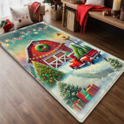 Red Truck Christmas Barn Countryside Holidays Rug TQN4279R