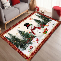 Snowman Red Cardinal Bird Christmas Winter Rug VTM663R